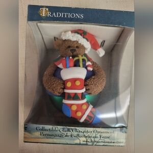 Christmas Santa Bear Stocking Ornament Vintage Tradititions New Box